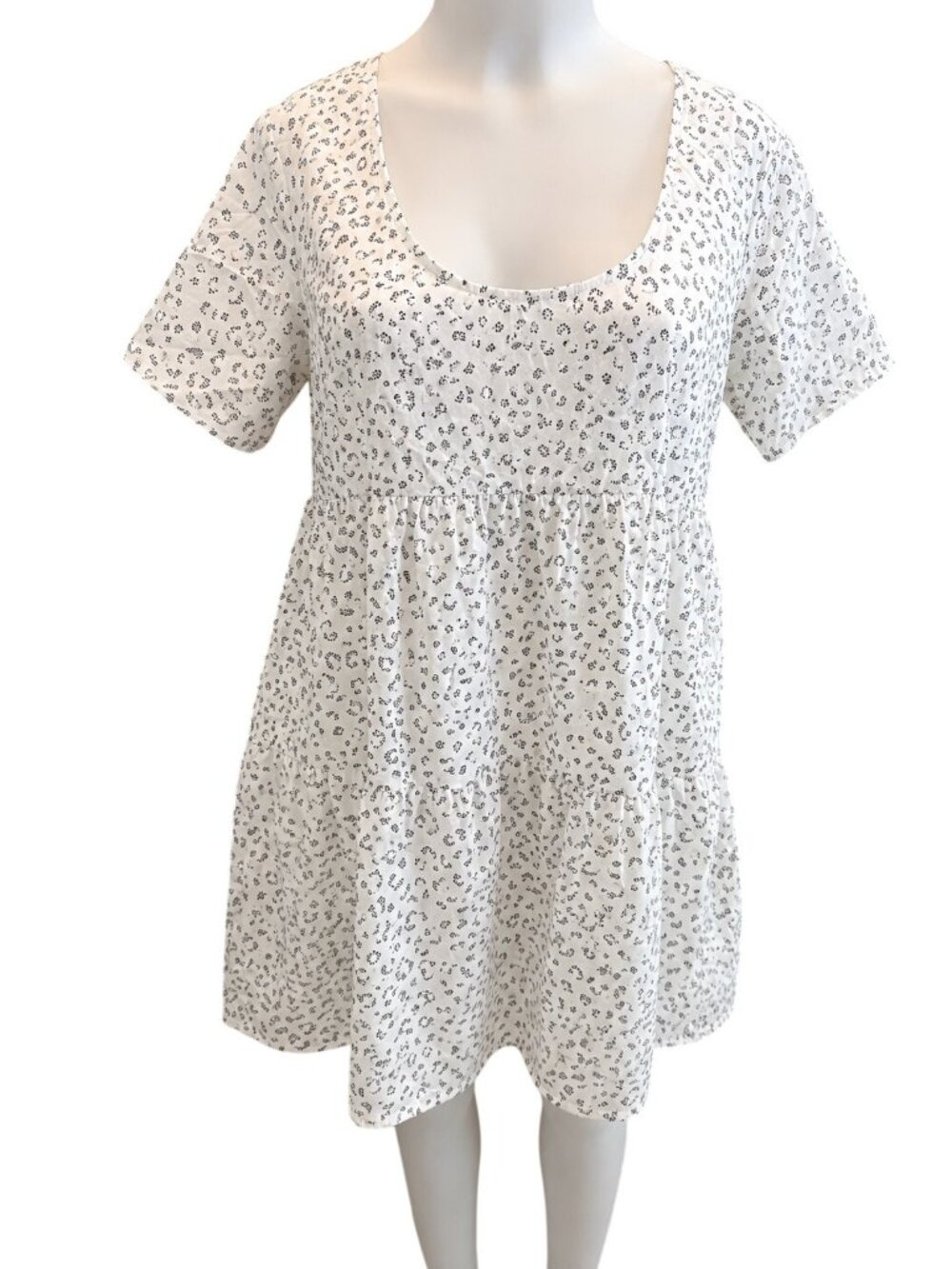 A New Day Womens White & Black Floral Dot Tiered Cotton Babydoll Dress Size M